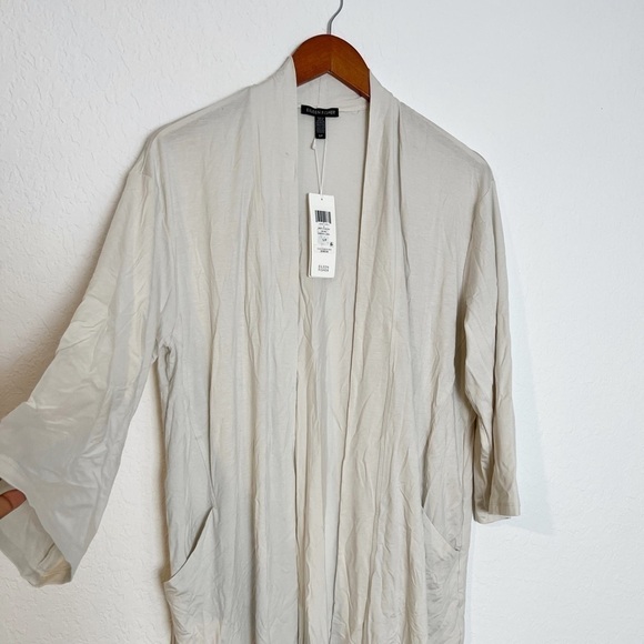 EILEEN FISHER BONE KIMONO Tencel Jersey Stretch Open Cardigan - Picture 3 of 7